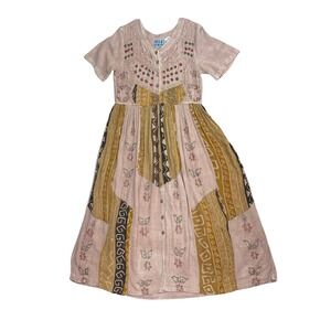 Vtg 90s MPH Dress M Patchwork Embroidered Boho Earthy Fairy Cottage Artsy Gypsy
